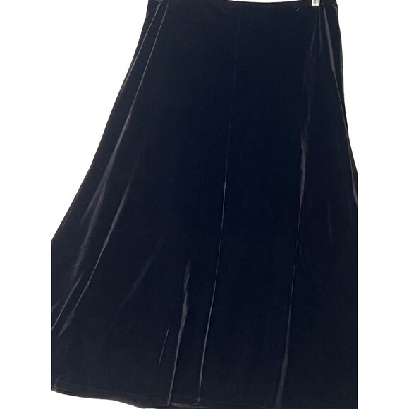 R & K Evening Black Velvet Skirt Size 14 Midi A Style Stretch Elastic Waist - Picture 10 of 15